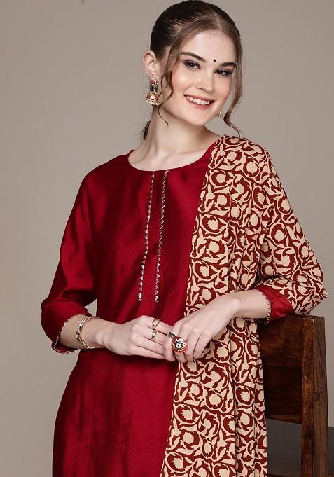 Women Regular Kurta With Palazzos And With Dupatta