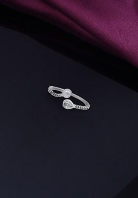 Crystal And Artificial Studded Adjustable Finger Ring