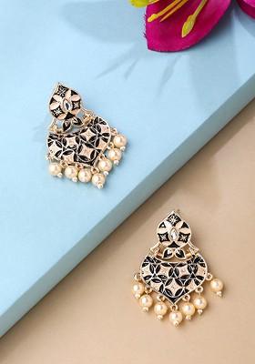 Gold Plated Contemporary Artificial Beads Studded Drop Earrings