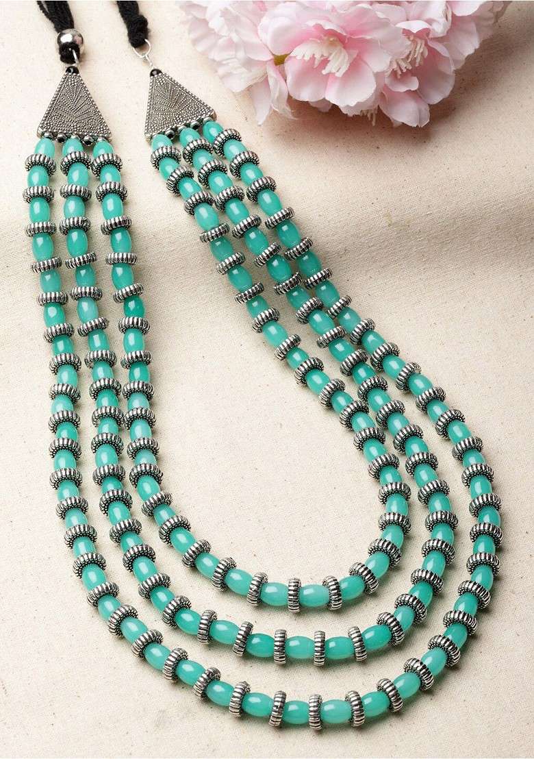 Brass Silver Plated Layered Necklace - Indya
