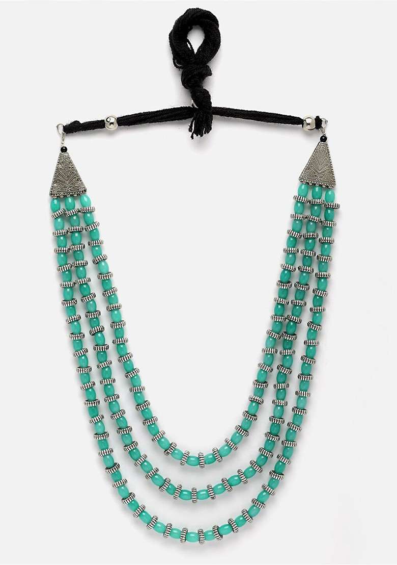 Brass Silver Plated Layered Necklace - Indya