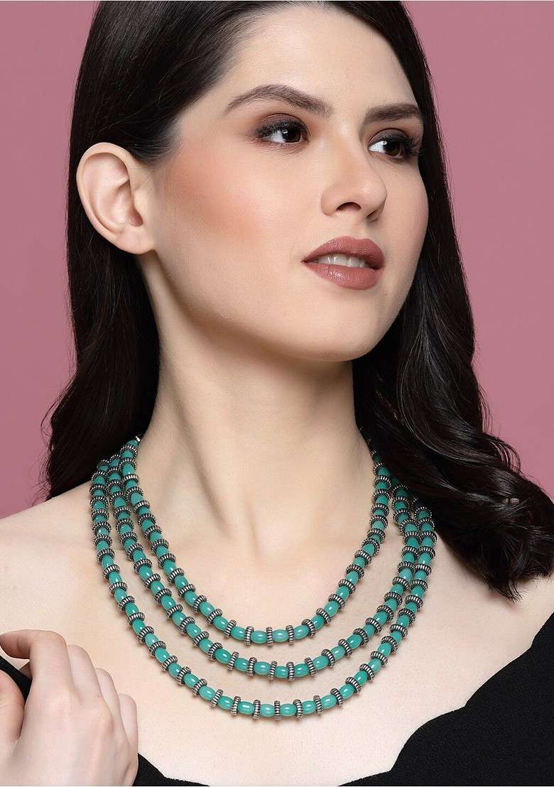 Brass Silver Plated Layered Necklace - Indya
