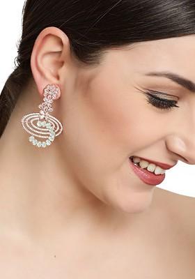 Rose Gold-Plated Crescent Shaped American Diamond Drop Earrings