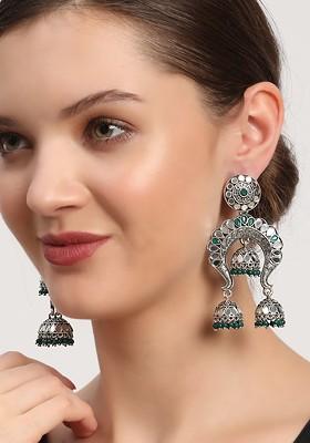 Oxidised Silver-Plated Dome Shaped Jhumkas Earrings