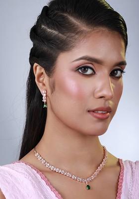 Rose Gold-Plated AD And CZ Stone Studded Jewellery Set