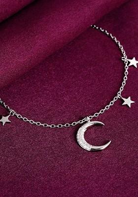 Indya X Giva Rhodium Plated 925 Sterling Silver Moon And Stars Cubic Zirconia Link Bracelet