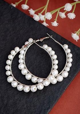 German Silver Circular Beaded Hoop Earrings