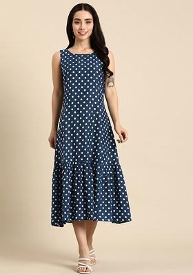 Polka Dot Print A-Line Midi Dress