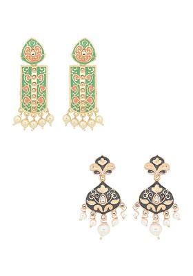 Pack Of 2 Gold Plated Artificial Beads Contemporary Drop Earrings