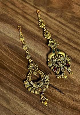 Set Of 2 Gold Plated Stone Studded Maang Tikka