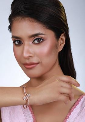 Women Rose Gold And White Brass American Diamond Handcrafted Rose Gold-Plated Bangle-Style Bracelet