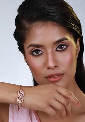 Women Rose Gold And White Brass American Diamond Rose Gold-Plated Kada Bracelet