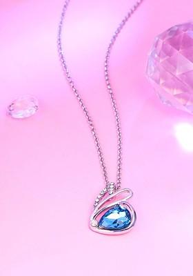 Silver Plated Crystal Studded Swan Shaped Pendant With Chain