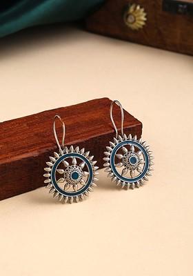 Silver Plated Oxidised Contemporary Drop Earrings