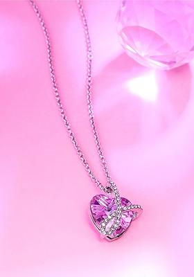Silver Plated Stone Studded Heart Shaped Pendant With Chain