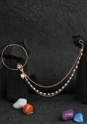 24 CT Gold Plated Stone Studded Clip On Nosepin With Bead Extension