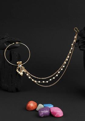 24 CT Gold Plated Stone Studded Nosepin With Chain