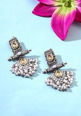 Silver Plated Contemporary Oxidised Drop Earrings