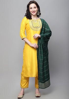 Ethnic Motifs Embroidered Regular Kurta With Trousers And Dupatta