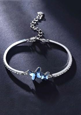Crystals From Swarovski Collection Navy Blue And Silver Toned Metal Rhodium Plated Charm Bracelet
