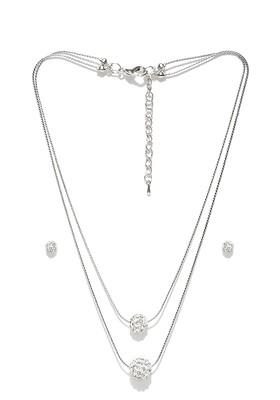 Silver-Plated Stone-Studded Necklace And Earrings