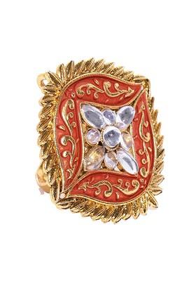 Gold-Plated And Red Stone Studded Meenakari Adjustable Finger Ring