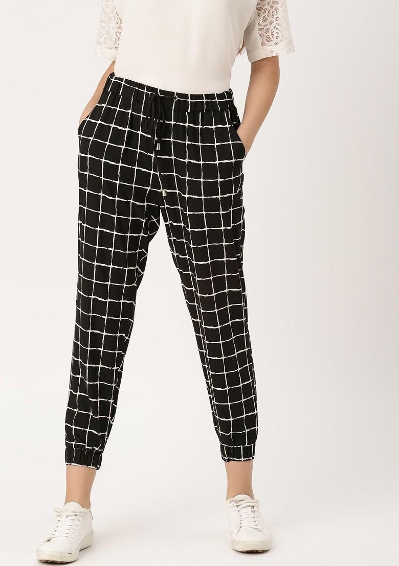 Buy Women Women Black And White Regular Fit Checked Joggers 2332070 Feed 1to150UK Indya