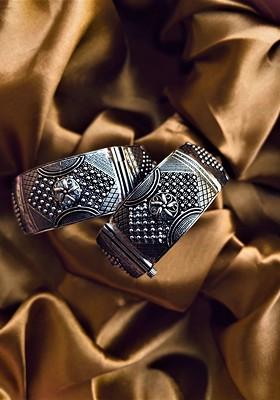 Set Of 2 German Silver Kada Bangles