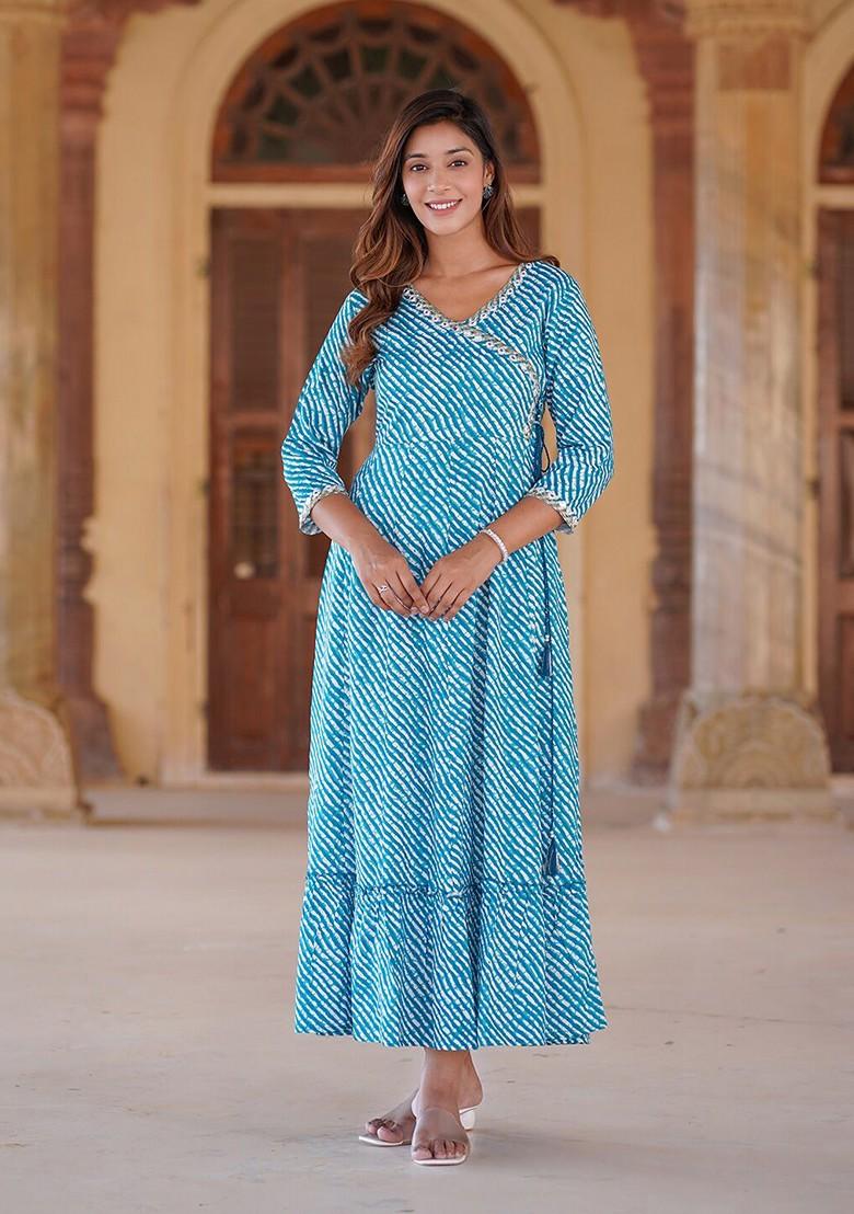 Striped V-Neck Embroidered Detailed Fit And Flare Dress