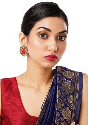 Gold-Plated Red Circular Shaped Stud Earrings