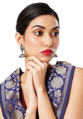 Silver-Toned Silver-Plated Dome Shaped Jhumkas Earrings