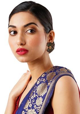 Gold-Plated And Green Artificial Stones And Beads Classic Drop Earrings