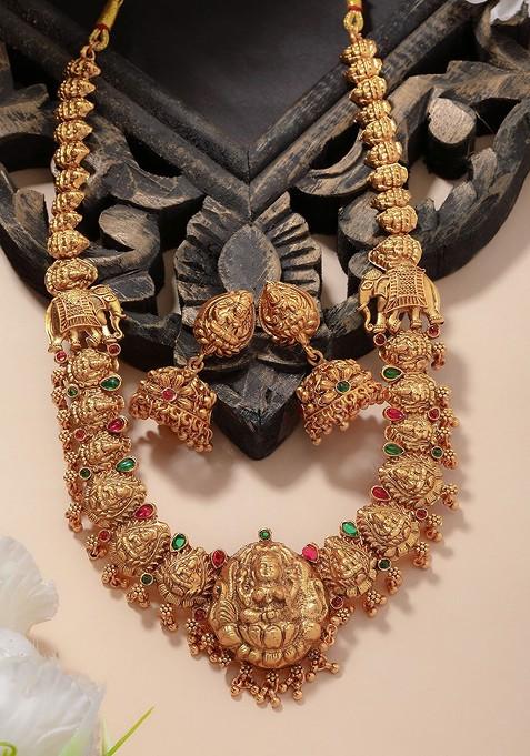 Gold Plated Stones Studded And Beaded Jewellery Set