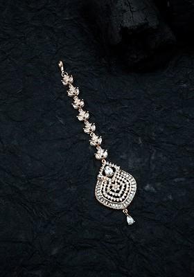 Rose Gold Plated White Ad Stone Studded Maang Tikka