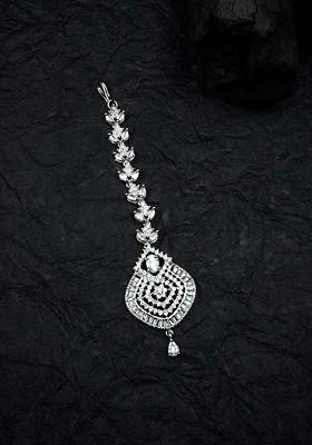 Silver Plated White Ad Stone Studded Maang Tikka