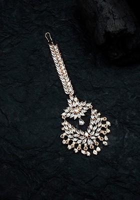 Rose Gold Plated White Ad Stone Studded Maang Tikka