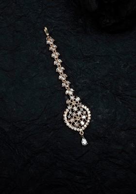 Rose Gold Plated Cz Studded Maang Tikka