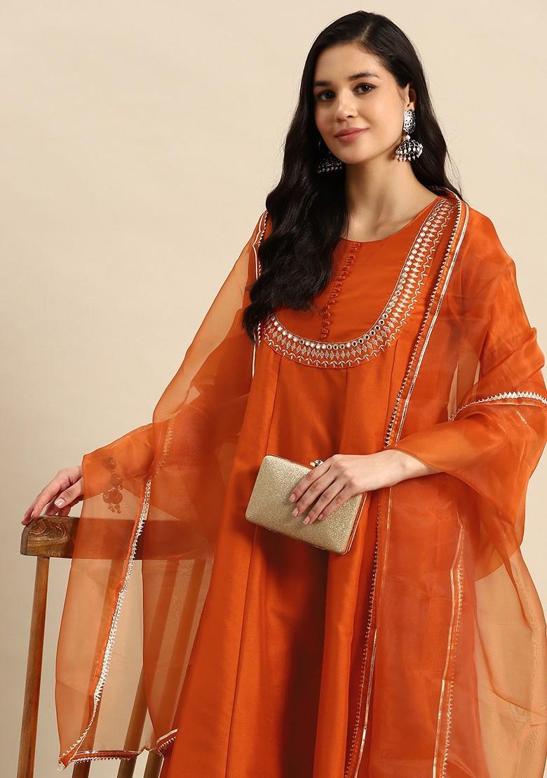Buy Women Ethnic Motifs Embroidered Mirror Work Silk Crepe