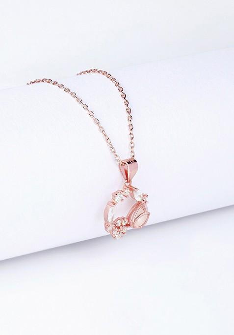 Indya X Giva 925 Silver Rose Gold Drop Wreath Pendant With Link Chain