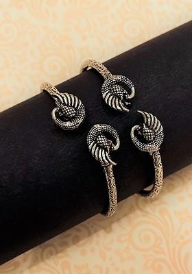 Set Of 2 Silver Plated And Peacock Shaped Bangle Bracelet
