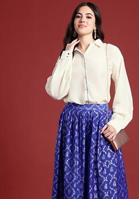 Solid Shirt With Printed Palazzos