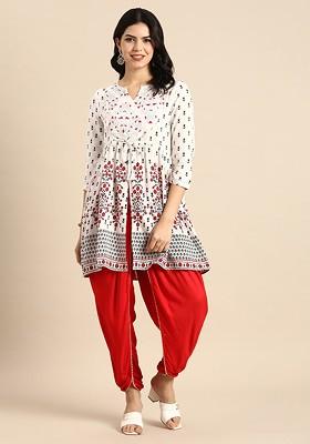 Women Floral Printed High Slit Kurti And Dhoti Pants