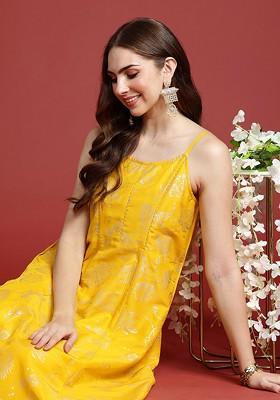 Shoulder Straps Gotta Patti Detail Floral Printed A-Line Kurta