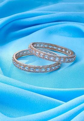 Set Of 2 Rose Gold Plated Ad Studded Bangles
