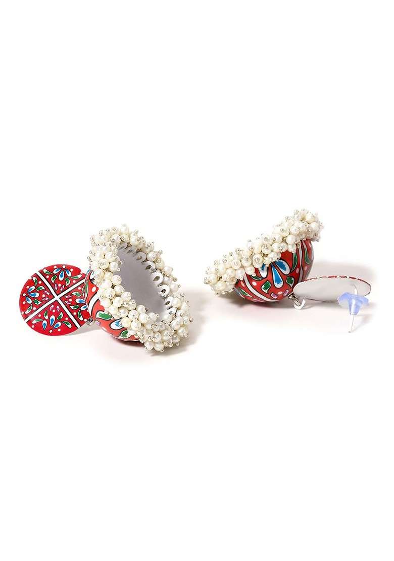 Silver Plated Pearls Dome Shaped Jhumkas Earrings - Indya