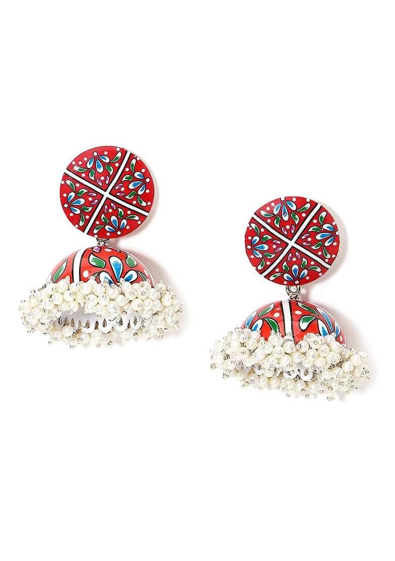 Silver Plated Pearls Dome Shaped Jhumkas Earrings - Indya