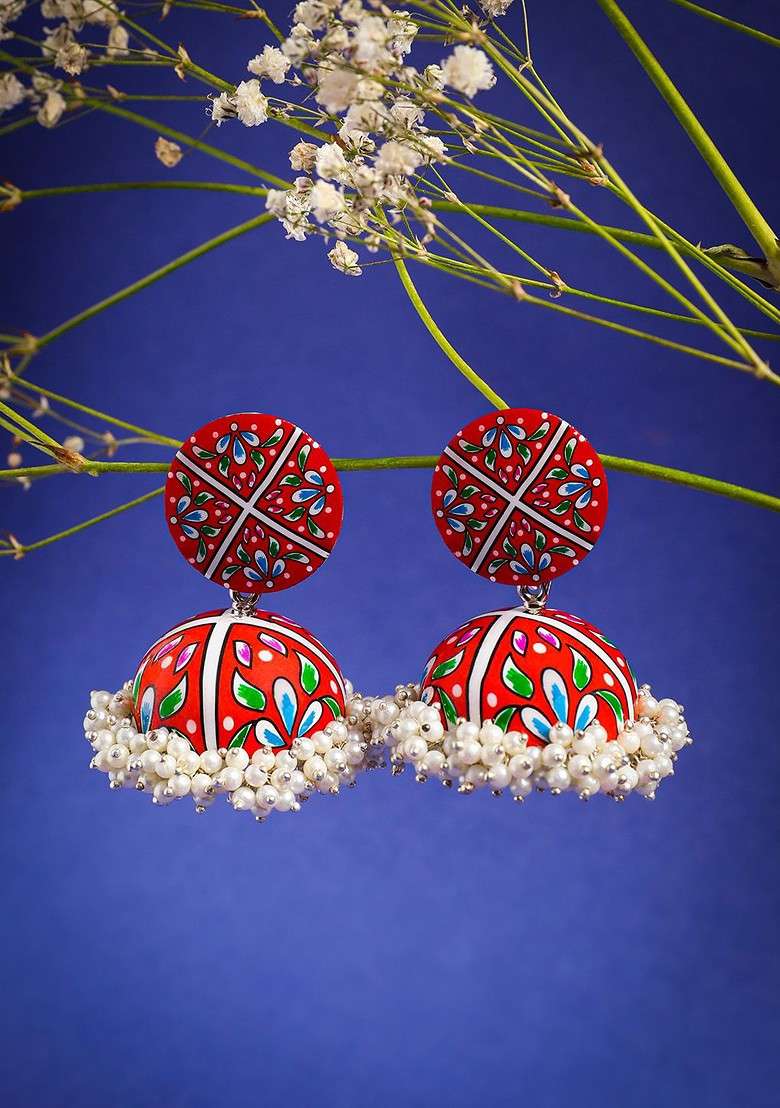 Silver Plated Pearls Dome Shaped Jhumkas Earrings - Indya