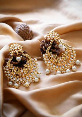 Gold Plated Kundan And Pearl Studded Classic Chandbali Earrings