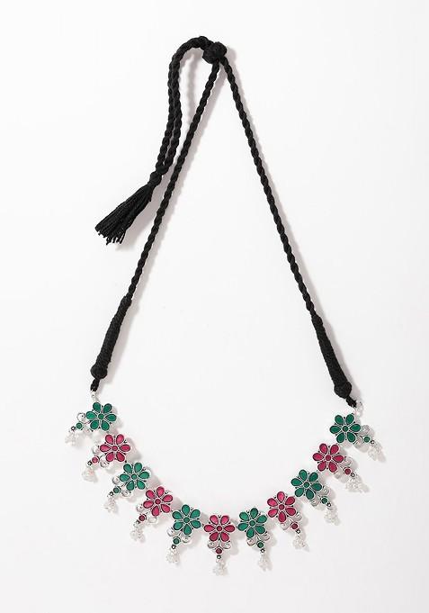 Silver Plated Artificial Stone Studded Jewellery Set