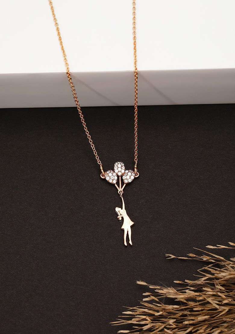 Gold Plated CZ Studded Solitaire Girl Shaped Pendant With Chain - Indya